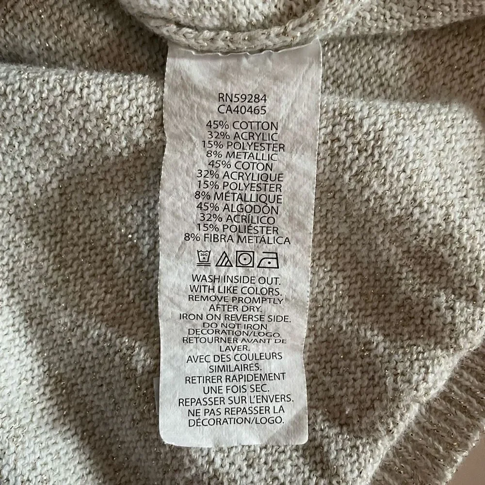 Children’s Place Cardigan Button Front Cream Gold Long Sleeves Girls 10/12 Large